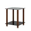 1-Piece Side Table ;  2-Tier Space End Table ; Modern Night Stand;  Sofa table;  Side Table with Storage Shelve - Black + Walnut