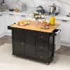 Kitchen Island Trolley Cart Wood with Drop-Leaf Tabletop and Storage Cabinet - black
