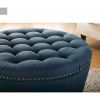 Round Tufted Storage Ottoman with Nailheads - Navy