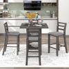 5-Piece Wooden Counter Height Dining Set with Padded Chairs and Storage Shelving - Gray