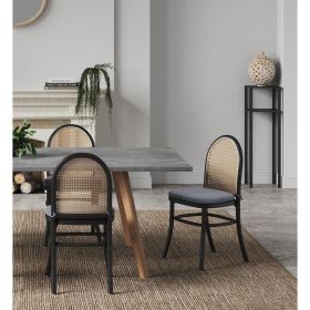 Manhattan Comfort Paragon Dining Chair 1.0 with Grey Cushions in Black and Cane - Set of 2