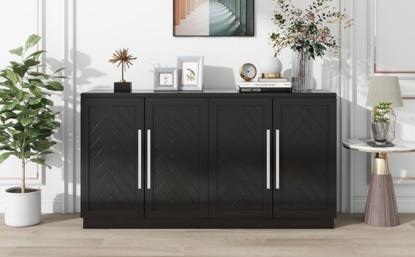 TREXM Sideboard with 4 Doors Large Storage Space Buffet Cabinet with Adjustable Shelves and Silver Handles for Kitchen, Dining Room TREXM Sideboard with 4 Doors Large Storage Space Buffet Cabinet with Adjustable Shelves and Silver Handles for Kitchen, Dining Room