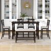 6-Piece Counter Height Dining Table Set Table with Shelf 4 Chairs and Bench for Dining Room - Espresso