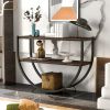 Rustic Industrial Design Demilune Shape Textured Metal Distressed Wood Console Table - Distressed Brown