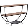 Rustic Industrial Design Demilune Shape Textured Metal Distressed Wood Console Table - Brown