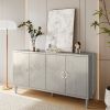 Stylish and Functional 4-Door Storage Cabinet with Pine Legs and MDF, for Living Room Bedroom,and Kitchen - Champagne