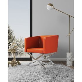 Manhattan Comfort Hollywood Orange and Polished Chrome Faux Leather Lounge Accent Chair