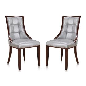 Manhattan Comfort Fifth Avenue Silver and Walnut Faux Leather Dining Chair (Set of Two)