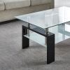 Artisan Center Coffee Table, Tempered Glass Top Stainless Steel Legs for Living Room, 37"Lx22"Dx16"H - Black