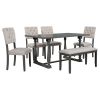 6-Piece Dining Table and Chair Set with Special-shaped Legs and Foam-covered Seat Backs&Cushions for Dining Room - Gray