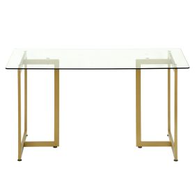 55.11'' Iron Dining Table with Tempered Glass Top, Clear & Gold