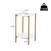 2-layer End Table with Tempered Glass and Marble Tabletop;  Round Coffee Table with  Metal Frame for Bedroom Living Room Office - White+Golden+Marble
