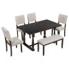 6-Piece Dining Table and Chair Set with Special-shaped Legs and Foam-covered Seat Backs&Cushions for Dining Room - Espresso