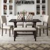 6-Piece Dining Table and Chair Set with Special-shaped Legs and Foam-covered Seat Backs&Cushions for Dining Room - Espresso