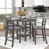 5-Piece Wooden Counter Height Dining Set with Padded Chairs and Storage Shelving - Gray