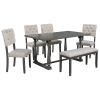 6-Piece Dining Table and Chair Set with Special-shaped Legs and Foam-covered Seat Backs&Cushions for Dining Room - Gray