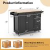 Kitchen Island Trolley Cart Wood with Drop-Leaf Tabletop and Storage Cabinet - black