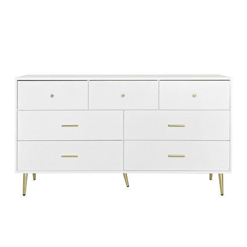 Seven Drawers Large Chest of Drawer Cabinet with Golden Handle and Golden Legs White Color Seven Drawers Large Chest of Drawer Cabinet with Golden Handle and Golden Legs White Color