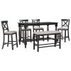 6-Piece Counter Height Dining Table Set Table with Shelf 4 Chairs and Bench for Dining Room - Espresso