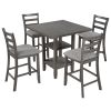 5-Piece Wooden Counter Height Dining Set with Padded Chairs and Storage Shelving - Gray