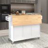 Rolling Mobile Kitchen Island with Solid Wood Top and Locking Wheels,52.7 Inch Width,Storage Cabinet and Drop Leaf Breakfast Bar,Spice Rack, Towel Rac