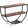 Rustic Industrial Design Demilune Shape Textured Metal Distressed Wood Console Table - Distressed Brown