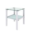 Glass two layer tea table;  small round table;  bedroom corner table;  living room white side table - White