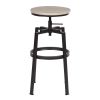 Backless Adjustable Height Bar Stools with Metal Legs;  Oak seat;  Set of 2 - Walnut
