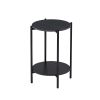 2-layer End Table with Tempered Glass and Marble Tabletop;  Round Coffee Table with  Metal Frame for Bedroom Living Room Office - Black+Black+Marble