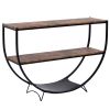 Rustic Industrial Design Demilune Shape Textured Metal Distressed Wood Console Table - Distressed Brown