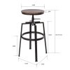 Backless Adjustable Height Bar Stools with Metal Legs;  Oak seat;  Set of 2 - OAK