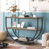 Rustic Industrial Design Demilune Shape Textured Metal Distressed Wood Console Table - Brown