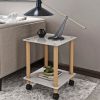1-Piece Side Table ;  2-Tier Space End Table ; Modern Night Stand;  Sofa table;  Side Table with Storage Shelve - White+Oak