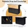 Kitchen Island Trolley Cart Wood with Drop-Leaf Tabletop and Storage Cabinet - black