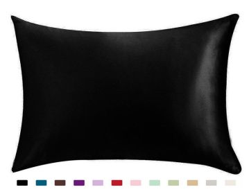 Pillowcase Satin Solid Color Simulation Silk Single Pillowcase Ice Silk Pillowcase (Flower Pattern: black, SizeFormat-Quantity: 20x26inches-1PC)